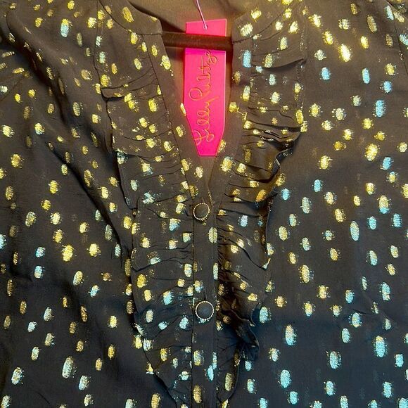 Lilly Pulitzer Rowe Long Sleeve Gold Metallic Polka Dot Top NWT - Picture 7 of 14